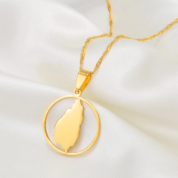 Anniyo Round Saint Lucia Map Pendant Necklace for Women Girl Gold Color Jewelry St. Lucia Chains Jewellery #203021