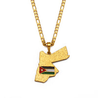 Anniyo The Hashemite Kingdom of Jordan Map Flag Pendant Necklace for Women Men Unisex Gold Color Jewelry Gift @117106