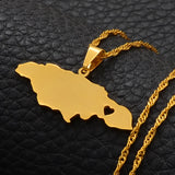 Anniyo Heart Jamaica Map Pendant Necklaces for Women Girls Gold Color Jewelry Jamaican Patriotic  @024621