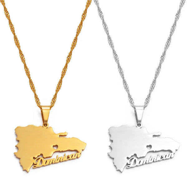 Anniyo Dominican Map Pendant Necklaces Dominicans Country Map Jewelry Chain Patriotic  #124721