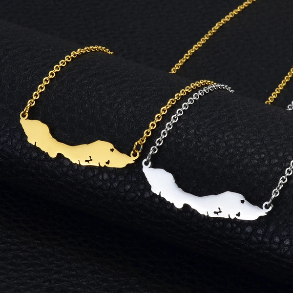 Anniyo 4CM Curacao Map Pendant Chain Necklaces Stainless Steel Gold Color/Silver Color Charm Jewellery for Women Girls #230521