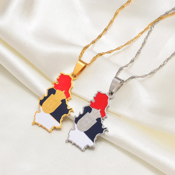 Anniyoc 3.5CM Serbia Eagle Map and Flag Pendant Necklaces for Women Men Silver Color/Gold Color Srbija Jewelry Serbian  #256921