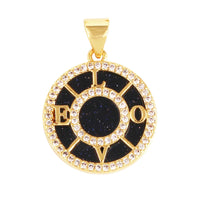 Nature Stone Black Agate Sun Star Love Compass Charm Pendant,18K Gold Plated,Jewelry Necklace Bracelet Accessories Supplies M56