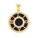 Nature Stone Black Agate Sun Star Love Compass Charm Pendant,18K Gold Plated,Jewelry Necklace Bracelet Accessories Supplies M56