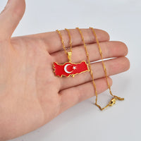 Anniyo Turkey Map Flag Necklace Pendant Women Turkish Silver Color/Gold Color Jewelry Turkiye Cumhuriyeti #208121