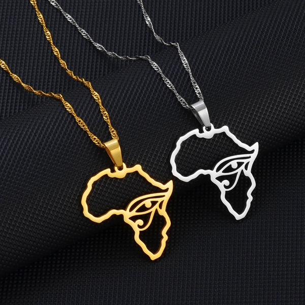 Anniyo Africa Map and Egypt Eye Charm Pendant Necklace The Eye Ancient Egyptian Symbol Jewelry #255521