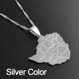 Anniyo Map of Zimbabwe With City Pendant Necklaces Silver Color/Gold Color Women Stainless Steel Zimbabweans Maps Chains #070921