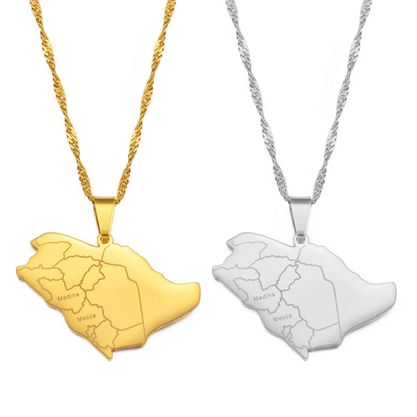 Anniyo Saudi Arabia With Medina & Mecca City Name Pendant Necklace Jewelry @213421