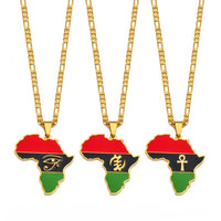 Anniyo Africa Map & Egypt Eye Ankh Gye Nyame Charm Pendant Necklace African Traditional Cultural Symbols Jewelry Unisex #252821