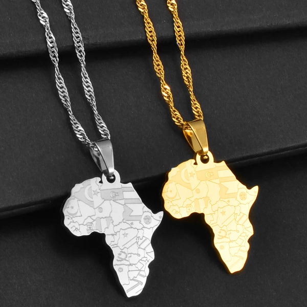 Anniyo 2.5CM Africa Map With Country Flag Pendant Chain Necklaces African Maps Jewelry for Women Girls @204021