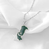 Anniyo 3.2CM Pakistan Map Flag Pendant Necklaces Stainless Steel Pakistani Ethnic Jewelry @157721