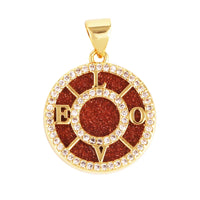 Nature Stone Black Agate Sun Star Love Compass Charm Pendant,18K Gold Plated,Jewelry Necklace Bracelet Accessories Supplies M56