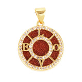 Nature Stone Black Agate Sun Star Love Compass Charm Pendant,18K Gold Plated,Jewelry Necklace Bracelet Accessories Supplies M56