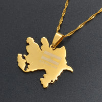 Anniyo Gold Color Azerbaijan Map & Flag Pendant Necklaces Azerbaycan of Maps Jewelry  #010521
