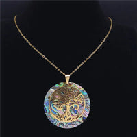 Abalone Shell Paper Stainless Steel Bohemia Tree of Life Necklace Women/Men Gold Color Necklace Jewelry arbre de vie 830