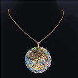 Abalone Shell Paper Stainless Steel Bohemia Tree of Life Necklace Women/Men Gold Color Necklace Jewelry arbre de vie 830