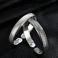 ANENJERY Wave Pattern Cuff Bracelets&Bangles For Men Retro Handmade Thai Silver Jewelry