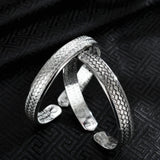 ANENJERY Wave Pattern Cuff Bracelets&Bangles For Men Retro Handmade Thai Silver Jewelry