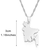 Anniyo Map of Bangladesh Pendant Necklaces Gold Color for Women Girls Stainless Steel Bangladeshi Maps Chains Bengali #154521