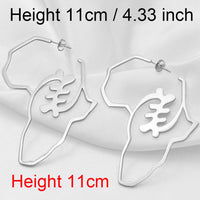Anniyo Bigger Africa Map Earrings Gold Color Stainless Steel Adinkra Nyame Big Earrings Stud Ethnic large Jewelry Symbol #131221