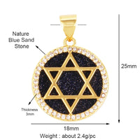 Nature Stone Black Agate Sun Star Love Compass Charm Pendant,18K Gold Plated,Jewelry Necklace Bracelet Accessories Supplies M56