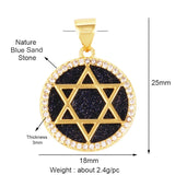 Nature Stone Black Agate Sun Star Love Compass Charm Pendant,18K Gold Plated,Jewelry Necklace Bracelet Accessories Supplies M56