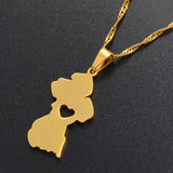 Anniyo Heart Guyana Map Pendant Necklaces Gold Color Guayana Jewelry Republic of Guyana #006221