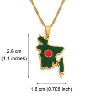 Anniyo 2.8CM Bangladesh Map Flag Pendant Necklaces for Women Girls Stainless Steel Bangladeshi Maps Chains Bengali #155221