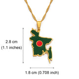 Anniyo 2.8CM Bangladesh Map Flag Pendant Necklaces for Women Girls Stainless Steel Bangladeshi Maps Chains Bengali #155221
