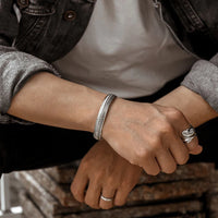 ANENJERY Wave Pattern Cuff Bracelets&Bangles For Men Retro Handmade Thai Silver Jewelry