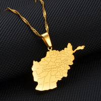 Anniyo Afghanistan Map With Cities Name Pendant Necklaces for Women,Gold Color Afghan Maps Jewelry #211921