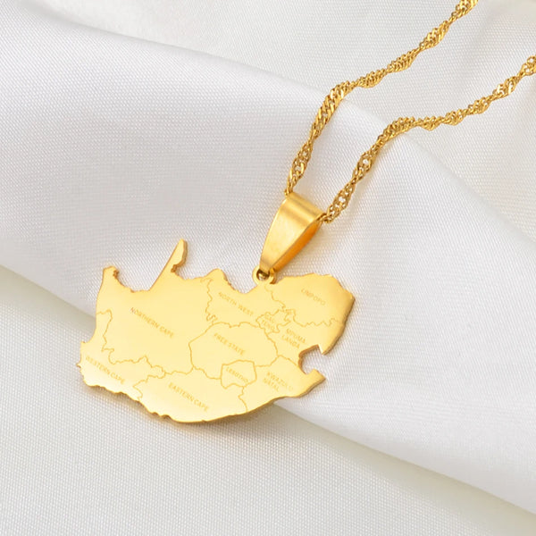 Anniyo South Africa Map and Cities Name Pendant Necklaces Jewelry African Festival Ornament #203921
