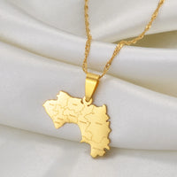 Anniyo The Republic of Guinea Map & Cities Name Pendant Necklace Women Gold Color Jewelry Map Of Guinea Necklaces Guinea #176621