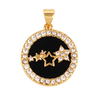 Nature Stone Black Agate Sun Star Love Compass Charm Pendant,18K Gold Plated,Jewelry Necklace Bracelet Accessories Supplies M56