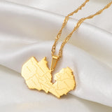 Anniyo Map of Zambia With City Pendant Necklaces for Women Girls Stainless Steel Zambian Maps Chains Gold Color Model #071221