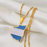 Anniyoc Nicaragua Map Flag Pendant Necklaces for Women Gold Color Charm Nicaraguans Maps Jewelry Patriotic s #176521