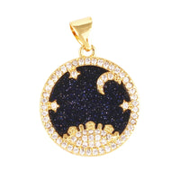 Nature Stone Black Agate Sun Star Love Compass Charm Pendant,18K Gold Plated,Jewelry Necklace Bracelet Accessories Supplies M56