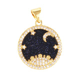Nature Stone Black Agate Sun Star Love Compass Charm Pendant,18K Gold Plated,Jewelry Necklace Bracelet Accessories Supplies M56