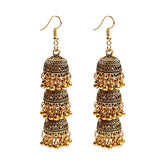 Retro Indian Bollywood Kundan Jhumka Jhumki Three-layer Drop Earrings For Women Boho Ethnic Gypsy Fashion Wedding Wear Jewelry