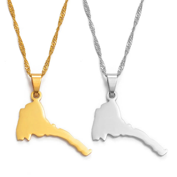 Anniyo 2.8CM Small Eritrea Map Pendant and Necklaces for Women Girl,Gold Silver Color Map of Eritrea Kids Chain Jewelry #006421B