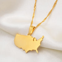 Anniyo American Map Pendant and Necklaces for Women Girls United States Map Jewelry USA #212021