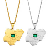 Anniyo Nigeria Map With Green Stone Pendant Necklaces Silver Color/Gold Color Nigerian Maps Jewelry Patriotic  @206921