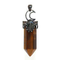 Natural Amethyst Rose Quartz Crystal Lapis Lazuli Labradorite Hexagon Moon Black Agate Tiger Eye Stone Pendant Jewelry For Women