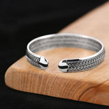 ANENJERY Wave Pattern Cuff Bracelets&Bangles For Men Retro Handmade Thai Silver Jewelry