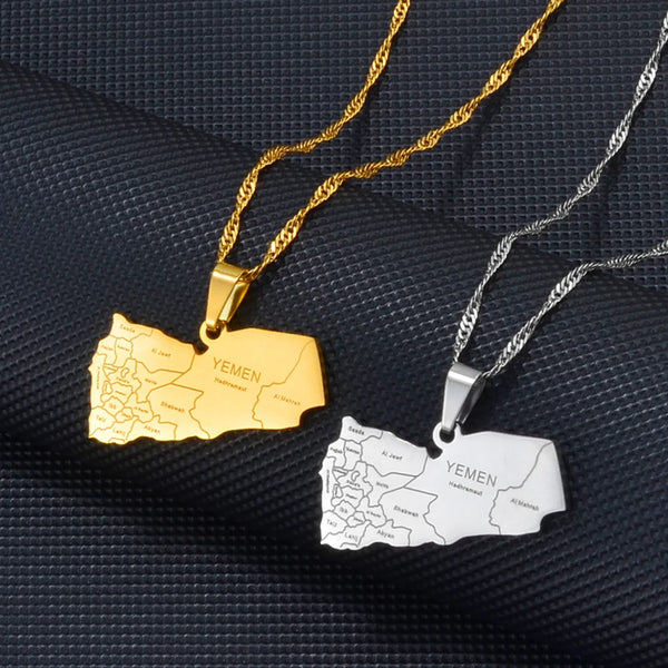 Anniyo Yemen Map With City Name Pendant Necklaces Jewelry Maps of Yemeni  @257621