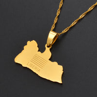 Anniyo LIBERIA Map Flag Gold Color Charms Pendant Necklaces Liberians Jewellery Middle East #001021