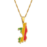 Anniyo 3.5CM Republic of the Congo Map Flag Pendant Necklaces Brazzaville Ethnic Ornament Jewelry #168221