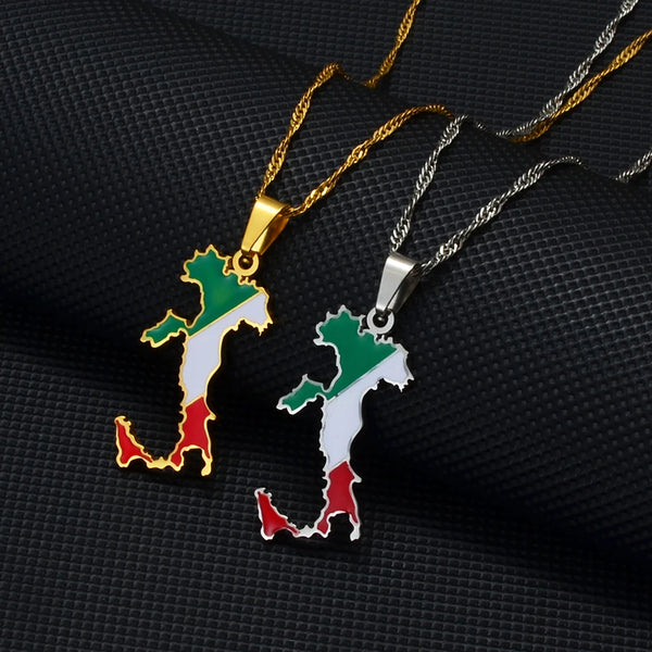Anniyo Italy Map Flag Pendant Necklaces Silver Color/Gold Color Italian Maps Jewelry @209321