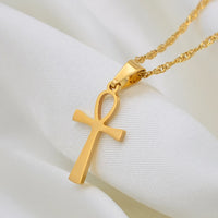 Anniyo  Small Cross Pendant Ankh Necklace Woman Girls Gold Color/Silver Color African Charm Jewelry Egypt Nile Key Chain #165821