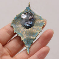 Natural Agates Stone Pendant Charms Leaf Shape Druzy Stone Pendant for Making DIY Jewerly Necklace Accessories 45x70mm